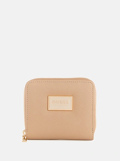 Guess Factory Abree Small Zip-around Wallet In Beige