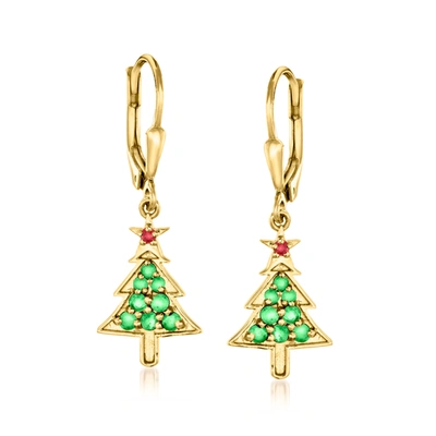 Ross-simons Emerald Christmas Tree Drop Earrings With Ruby Accents In 18kt Gold Over Sterling In Green