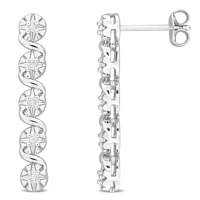 Mimi & Max 1/6ct Tdw Diamond Twist Drop Earrings In Sterling Silver In White