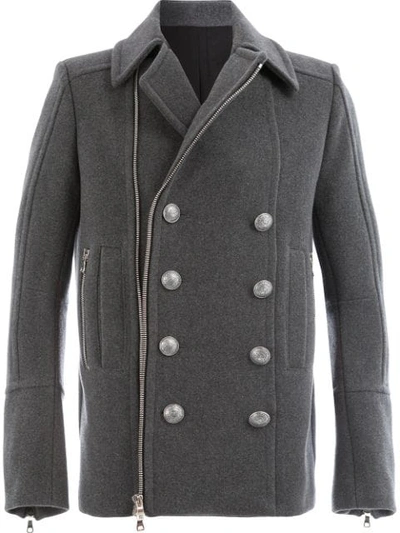 Balmain Zipped Double-breasted Coat - Grey