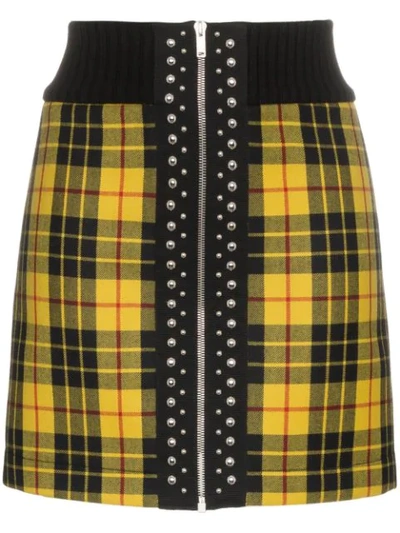 Palm Angels High Waist Tartan Wool Mini Skirt - Yellow