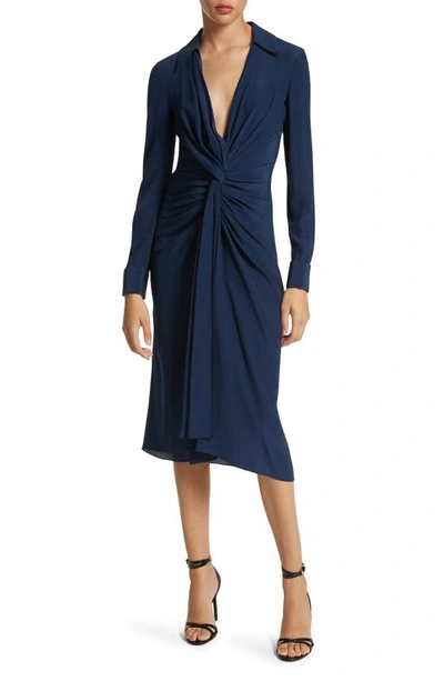 Michael Kors Women's Gathered Silk Jersey Midi Dress In Navy