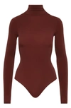 Commando Ballet Body Turtleneck Thong Bodysuit In Burgundy