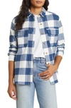 Caslon Easy Plaid Cotton Shacket In Blue Ensign- Ivory Buffalo