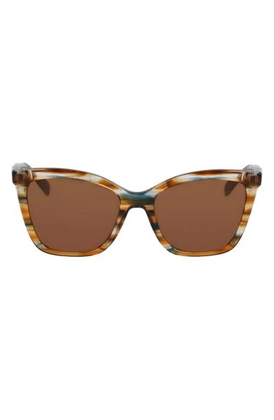 Longchamp Le Pliage 54mm Gradient Cat Eye Sunglasses In Striped Brown/ Petrol