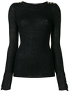 Balmain Button Detail Ribbed Sweater In Black