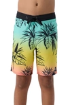 O'neill Kids' Hyperfreak Mysto Swim Trunks In Aqua Yellow Coral Multi
