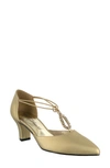 Easy Street Moonlight Embellished T-strap Pump In Gold Satin