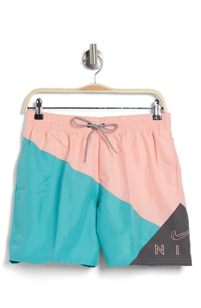 Nike Volley Swim Trunks In Pink/ Teal/ Iron Grey