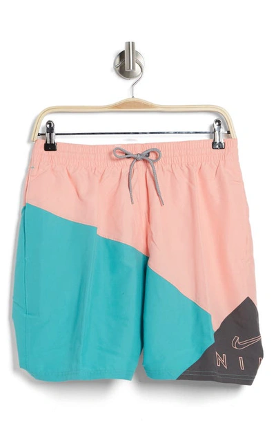 Nike Volley Swim Trunks In Pink/ Teal/ Iron Grey