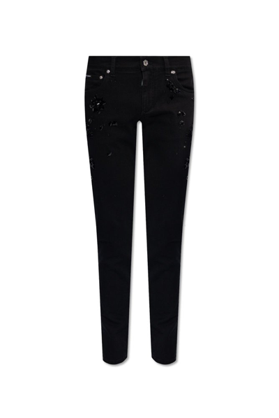 Dolce & Gabbana Embellished Skinny Jeans In Black