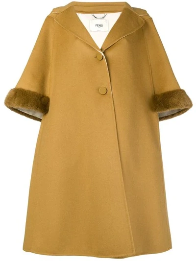 Fendi A-line Cropped Sleeve Coat In Yellow