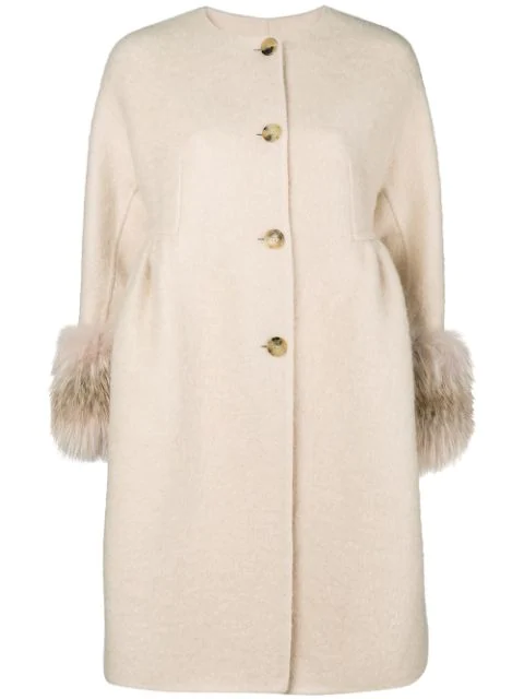 Ermanno Scervino Cuffed Cropped Sleeve Coat In Neutrals | ModeSens