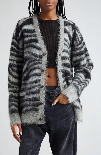 R13 Distressed Zebra-print Cardigan In Zebra Jacquard