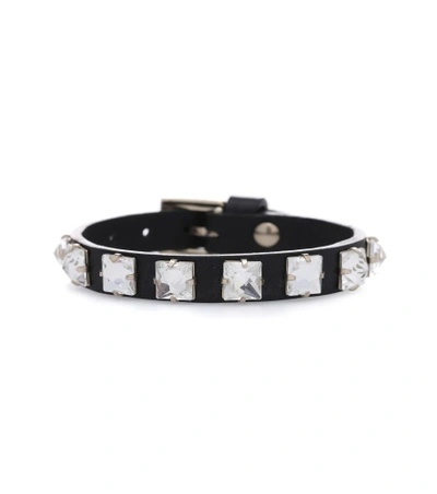 Valentino Garavani Garavani Rockstud Crystal Small Leather Bracelet In Black