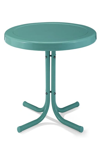 Crosley Radio Griffith Metal Round Side Table In Pastel Blue Satin