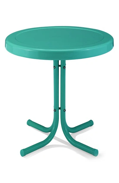 Crosley Radio Griffith Metal Round Side Table In Turquoise Gloss