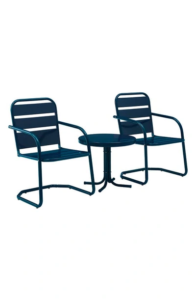 Crosley Radio Brighton Table & Chairs 3-piece Patio Set In Navy Gloss