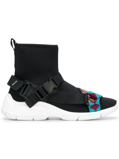 Prada Neoprene High-top Sneakers In Black