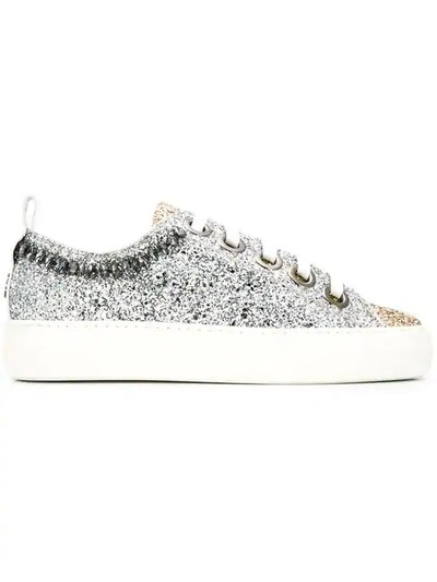 N°21 Glitter And Leather Sneakers In Grey