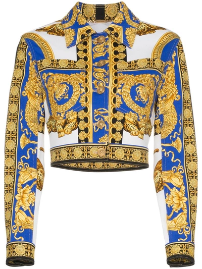 Versace Lovers Baroque-print Quilted-down Jacket In Yellow
