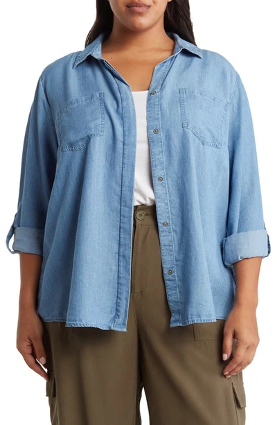 Beachlunchlounge Vicky Long Sleeve Chambray Button-up Shirt In Medium Blue