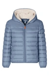 Save The Duck Kids' Rob Hooded Puffer Coat In Stone Blue