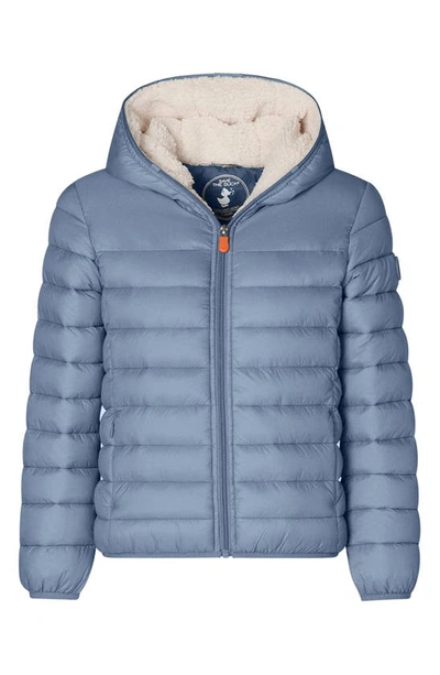 Save The Duck Rob Hooded Puffer Coat In Stone Blue