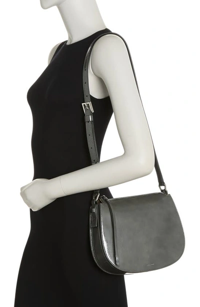 Allsaints Captain Round Leather Crossbody Bag In Ash Grey