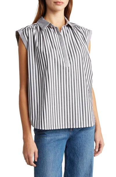 Ag Abigail Stripe Top In Black/ Whit