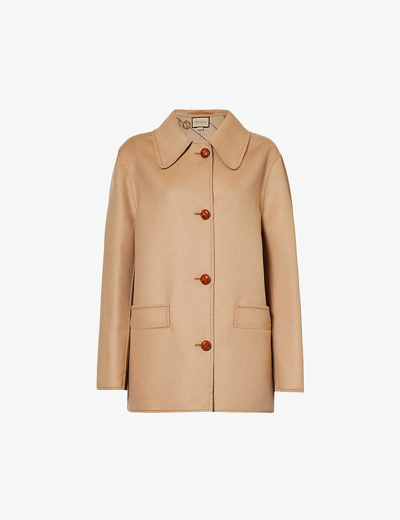 Gucci Single-breasted Wool Coat In Brown