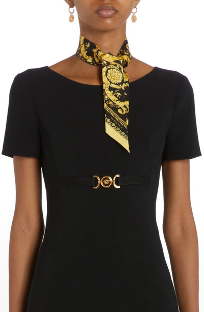 Versace Barocco Print Silk Skinny Scarf In Black/ Gold