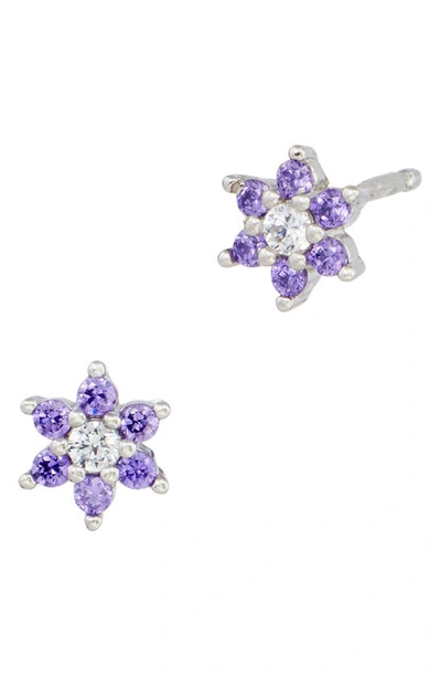 Savvy Cie Jewels Cz Floral Stud Earrings In Purple