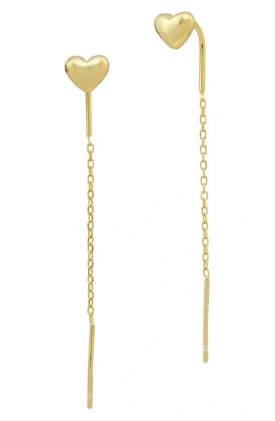 Savvy Cie Jewels Heart Threader Earrings In Gold