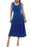 Nina Leonard Crewneck Sleeveless Midi Dress In Deep Sea