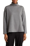 Eileen Fisher Funnel Neck Long Sleeve Boxy Top In Ash