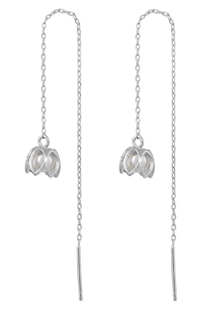 Savvy Cie Jewels Tulip Imitation Pearl Threader Earrings In White
