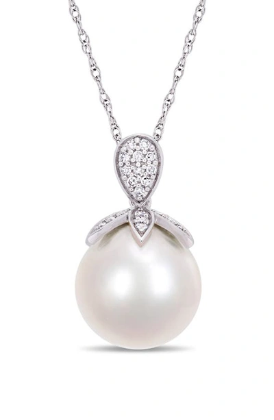 Delmar Cultured Freshwater Pearl & Diamond Pendant Necklace In White