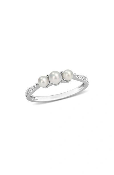 Delmar Cultured Freshwater Pearl & Diamond Ring In White