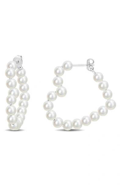 Delmar Sterling Silver 4.5–5mm Cultured Freshwater Pearl Hoop Earrings In White