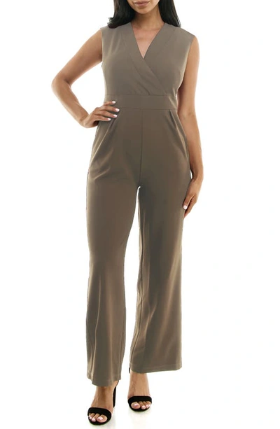 Nina Leonard Surplice V-neck Wide Leg Jumpsuit In Mink