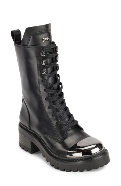 Dkny Barnett Combat Boot In Blk/ Dk Gun
