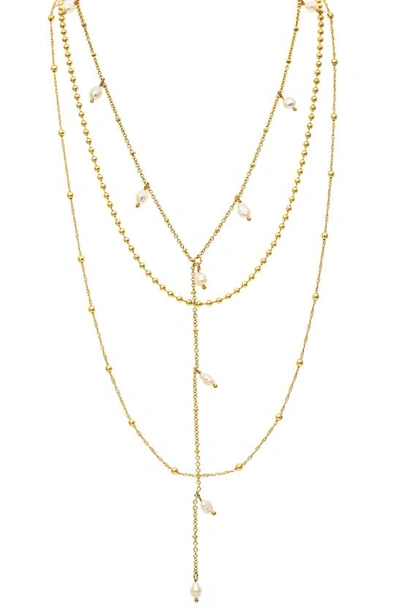 Rivka Friedman Set Of 3 Imitation Pearl Assorted Necklaces In 18k Gold Clad