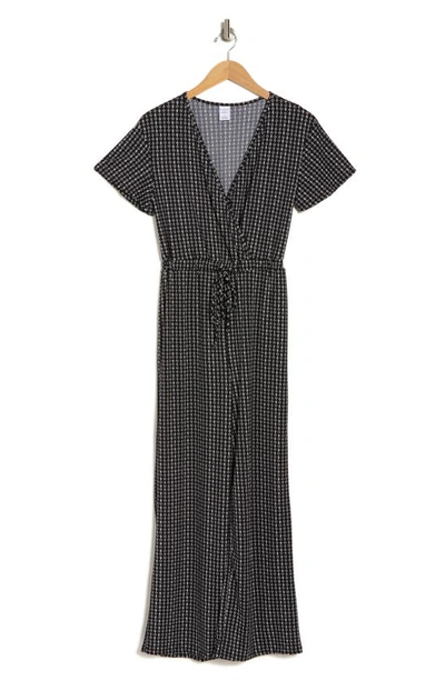 Melrose And Market Faux Wrap Jumpsuit In Black- White Combo