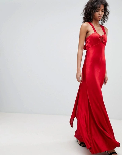 Ghost V Neck Maxi Dress With Bow Back - Red