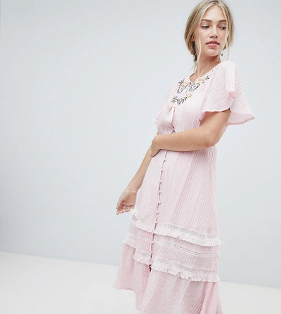 Stevie May Exclusive Agathe Embroidered Midi Dress - Pink