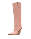 Fendi Stamped Croc Leather Knee-high Cowboy Boots In Pink