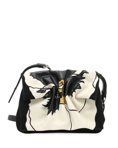 Valentino Garavani Bloomy Floral Lamb Leather & Snakeskin Shoulder Bag In Black Pattern
