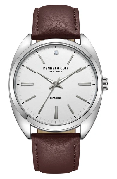 Kenneth Cole Diamond Dial Leather Strap Watch, 42mm In Brown