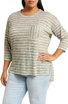 Caslon ® Stripe 3/4 Sleeve Tunic T-shirt In Olive Burnt- White Stripe